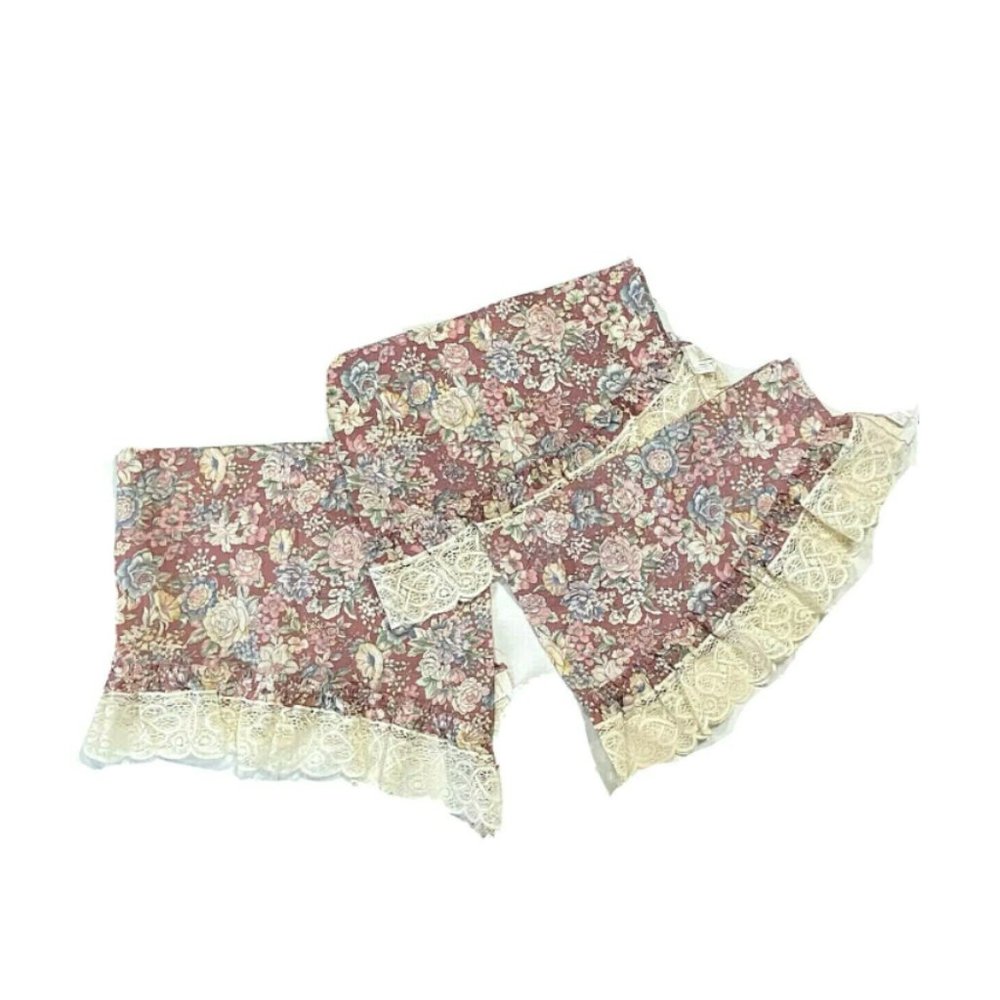 Vintage 70s Valances Curtains Set Floral Lace Pink